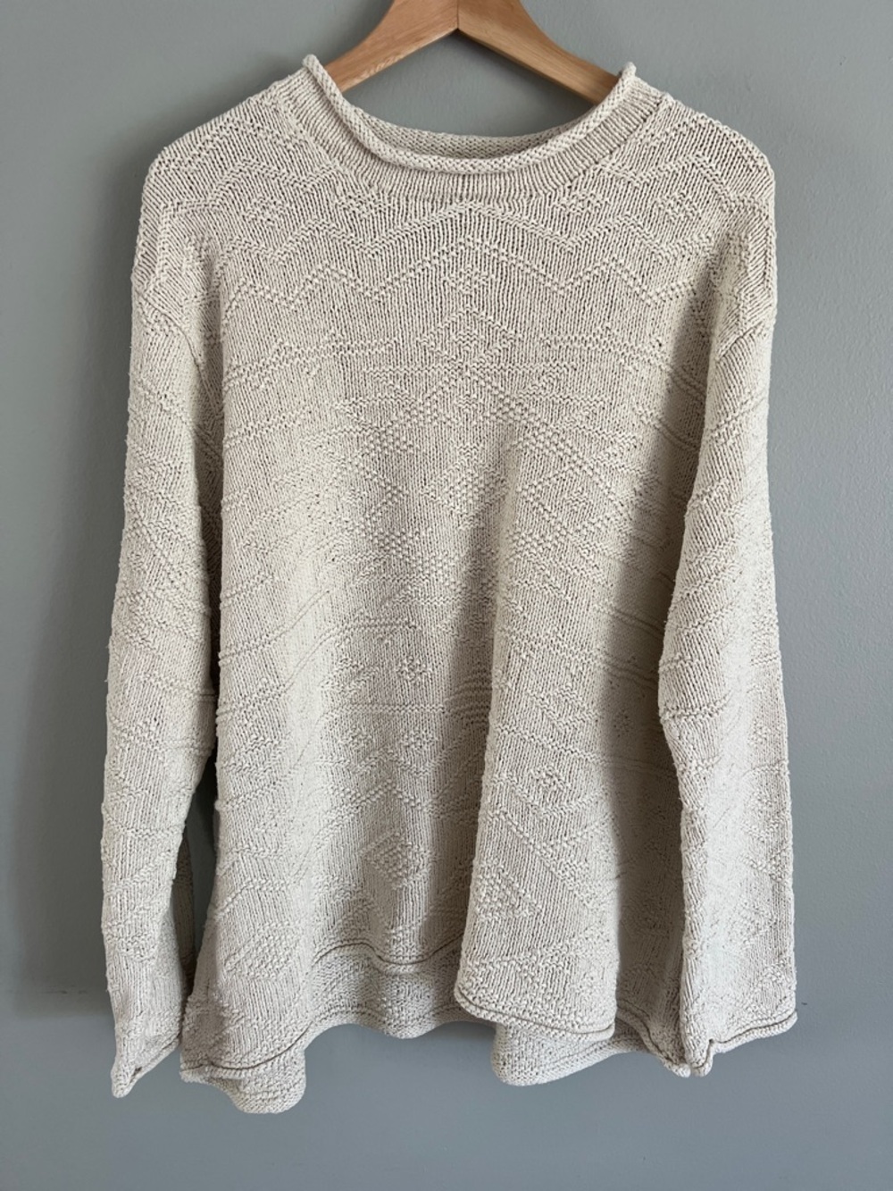Lauren Ralph Lauren Hand Knit Cream Textured Crewneck Sweater oversized 3X - Picture 2 of 7